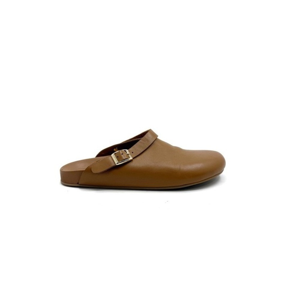 Beatrice Valenzuela‎ | Cajeta Brown Leather Clogs Tan Buckle Mules Size 8